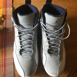 Grey White and Blue Jordans